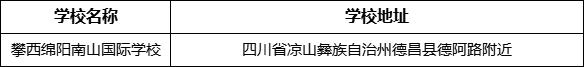 涼山州攀西綿陽南山國際學校地址在哪里？