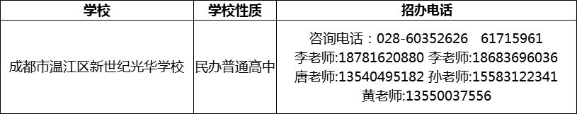 2024年成都市溫江區(qū)新世紀光華學校招辦電話是多少？