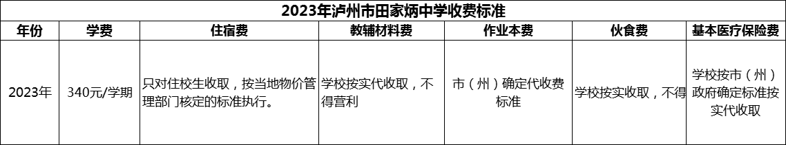2024年瀘州市田家炳中學(xué)學(xué)費多少錢？