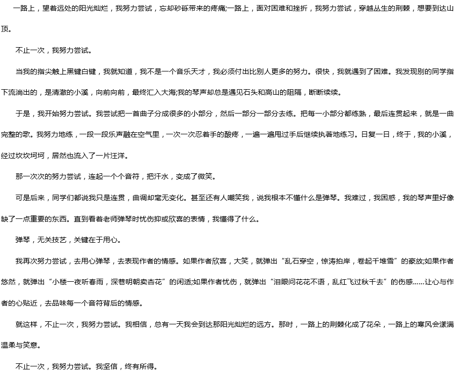 2019中考滿分作文：不止一次，我努力嘗試過