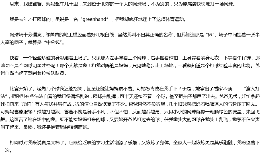 2020年中考滿分作文預測范文：打網球太棒了