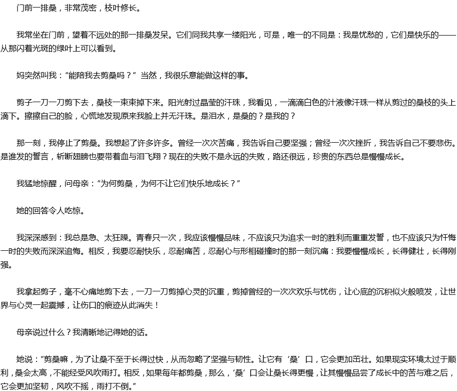 2020年中考滿分作文預測范文：桑口，傷口