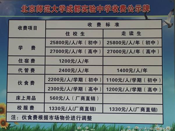北京師范大學(xué)成都實驗中學(xué)收費是多少錢？
